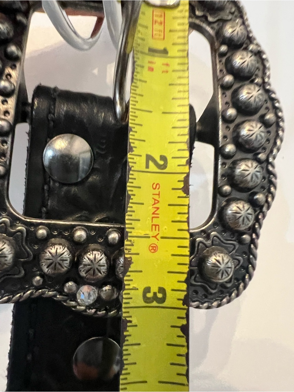 Women's Black Studded Western Belt with Silver-Tone Concho Buckle